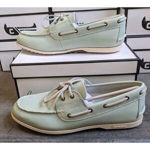 READ Canoos Golf Shoes Womens 11 Seafoam Green & White Leather Boat Shoe Loafer‎